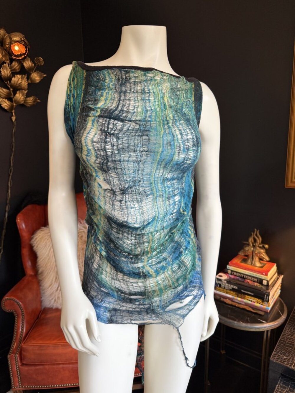 The Vintage Heiress OOAK Handmade Wearable-Art Sheer Tunic Top Teal S/M